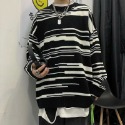 『癮品流行』情侶套裝 粗線毛衣男【M-2XL】秋冬新款拼色條紋毛衣男女同款 日系復古寬松圓領針織衫韓版潮牌上衣-規格圖9