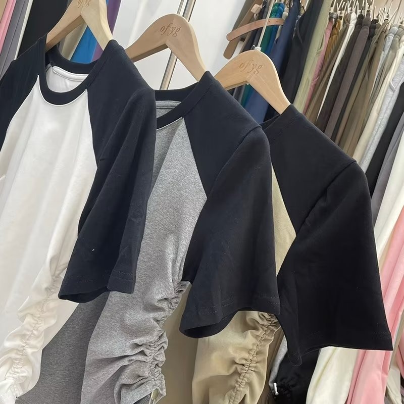 『癮品流行』正韓辣妹上衣 字母印花 抽繩上衣 顯瘦 修身上衣女 韓版上衣 白色上衣 短板上衣 短版上衣短袖-細節圖5