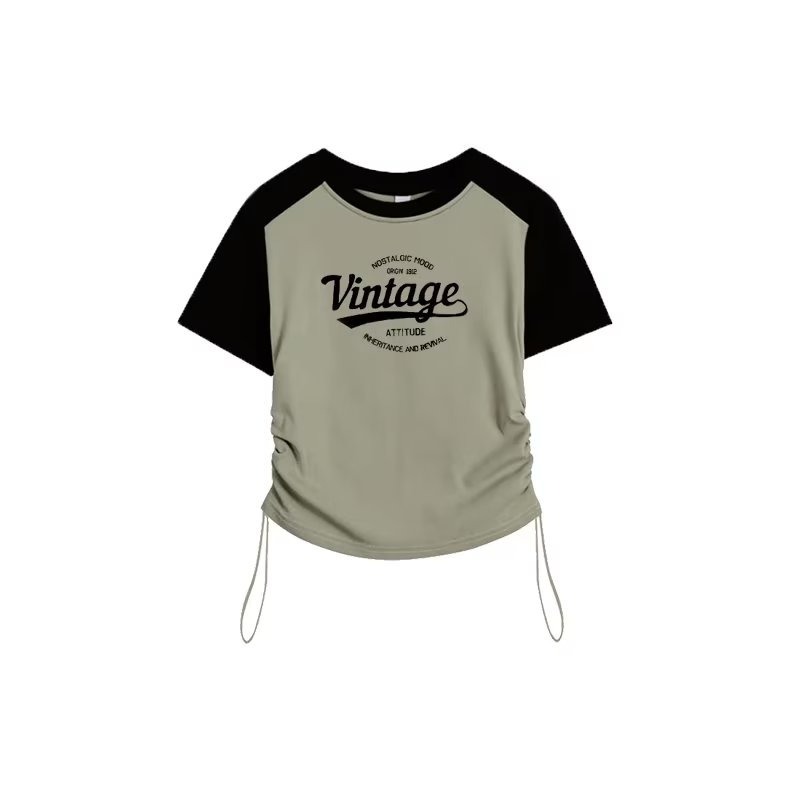 『癮品流行』正韓辣妹上衣 字母印花 抽繩上衣 顯瘦 修身上衣女 韓版上衣 白色上衣 短板上衣 短版上衣短袖-細節圖6