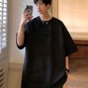 『癮品流行』重磅280g麂皮絨壓花短袖T恤男生寬鬆T恤復古風格Oversize2023新款短袖T恤-規格圖9