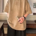 『癮品流行』重磅280g麂皮絨壓花短袖T恤男生寬鬆T恤復古風格Oversize2023新款短袖T恤-規格圖9