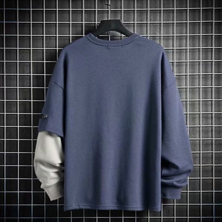 『癮品流行』街頭潮牌男生長袖T恤 日系字母印花寬鬆T恤男學生長袖 嘻哈百搭學生拼色長袖 假兩件上衣 大學T-細節圖9