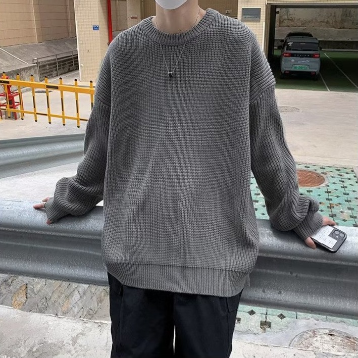『癮品流行』日系素色毛線衣 秋冬季新款毛衣 男士寬鬆 韓版 學生 打底針織衫 秋裝上衣 情侶款 男女同款-細節圖3