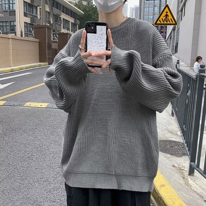 『癮品流行』日系素色毛線衣 秋冬季新款毛衣 男士寬鬆 韓版 學生 打底針織衫 秋裝上衣 情侶款 男女同款-細節圖4