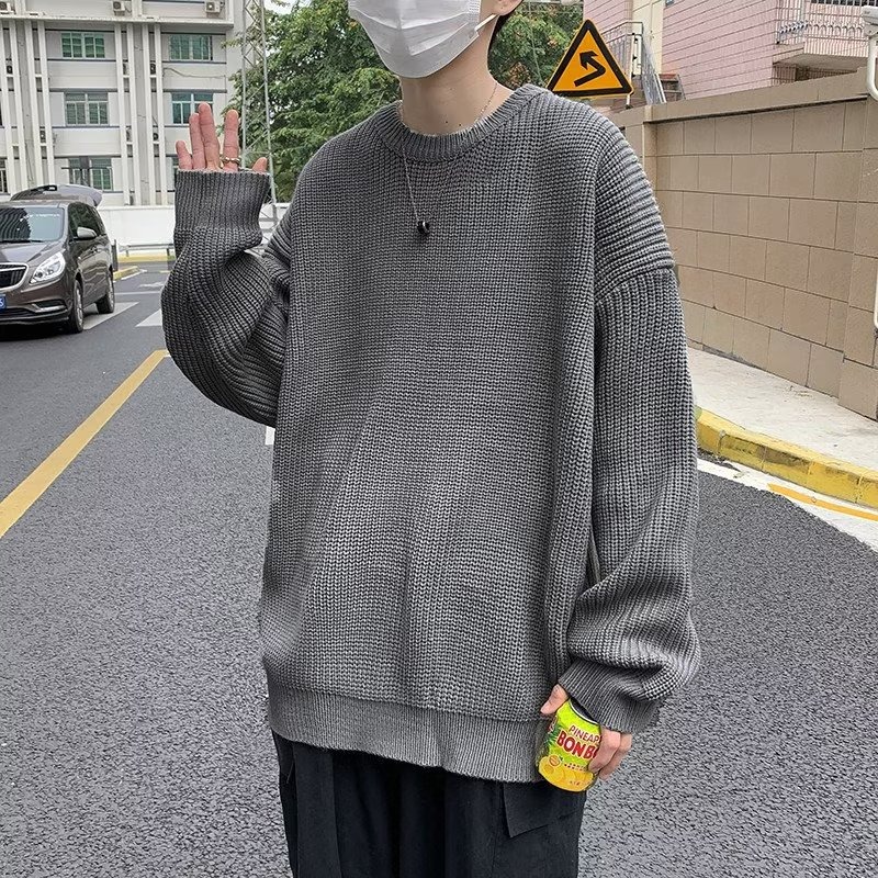 『癮品流行』日系素色毛線衣 秋冬季新款毛衣 男士寬鬆 韓版 學生 打底針織衫 秋裝上衣 情侶款 男女同款-細節圖5