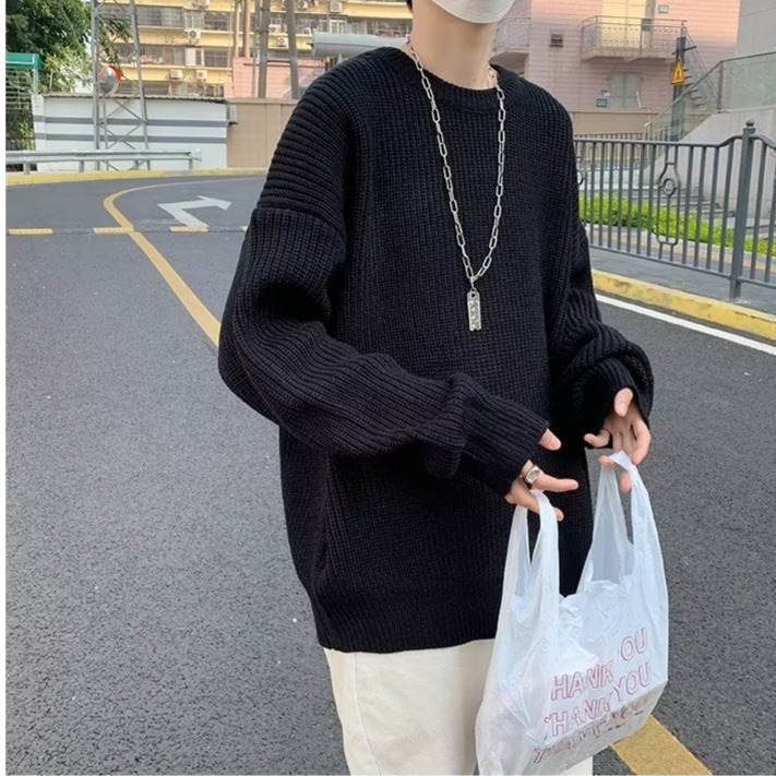 『癮品流行』日系素色毛線衣 秋冬季新款毛衣 男士寬鬆 韓版 學生 打底針織衫 秋裝上衣 情侶款 男女同款-細節圖7