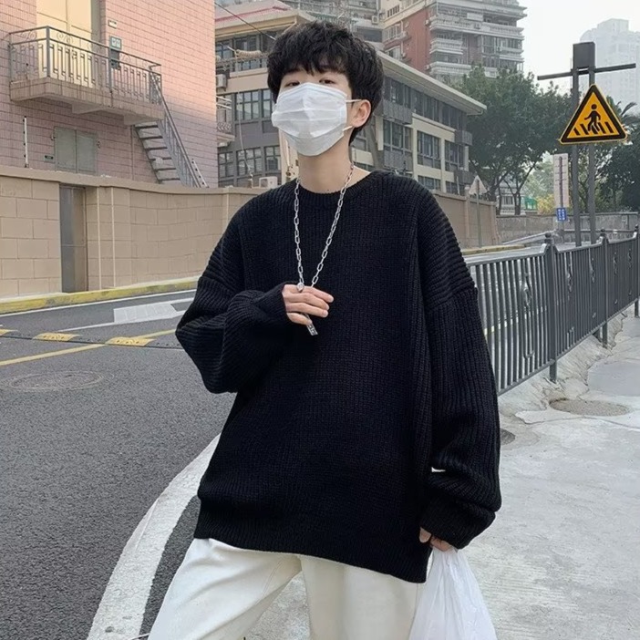 『癮品流行』日系素色毛線衣 秋冬季新款毛衣 男士寬鬆 韓版 學生 打底針織衫 秋裝上衣 情侶款 男女同款-細節圖8