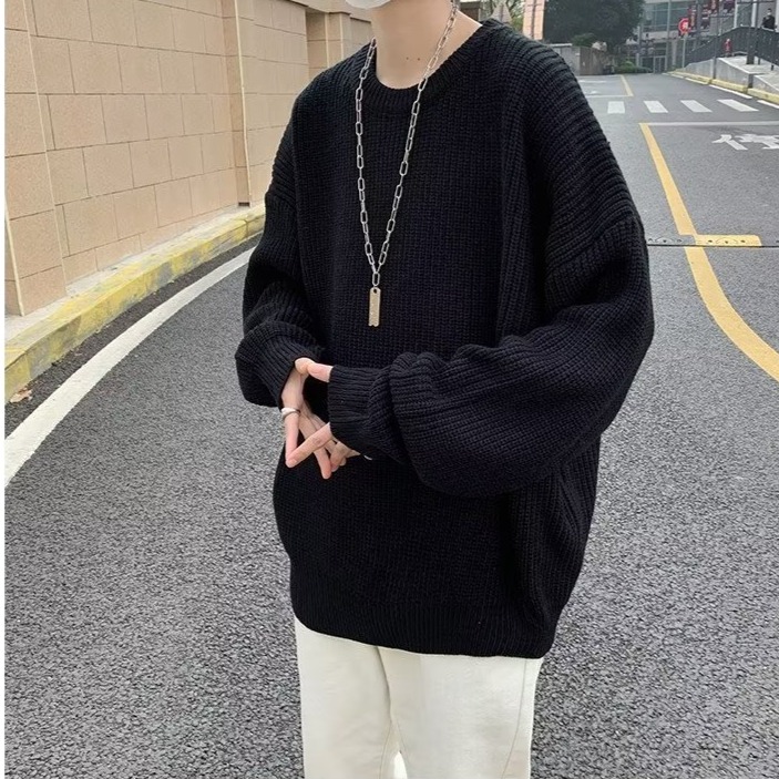 『癮品流行』日系素色毛線衣 秋冬季新款毛衣 男士寬鬆 韓版 學生 打底針織衫 秋裝上衣 情侶款 男女同款-細節圖9