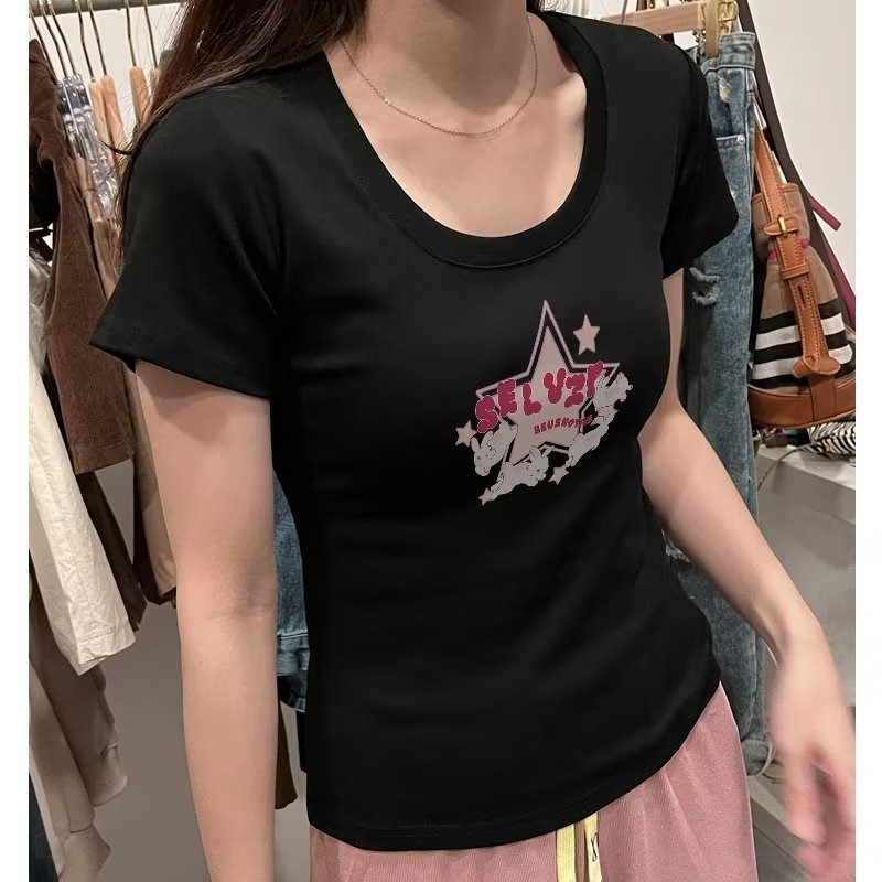 『癮品流行』夏季潮流 ins時尚 卡通印花短袖女生  寬鬆百搭 氣質休閒上衣 可愛甜美星星兔子印花上衣-細節圖3