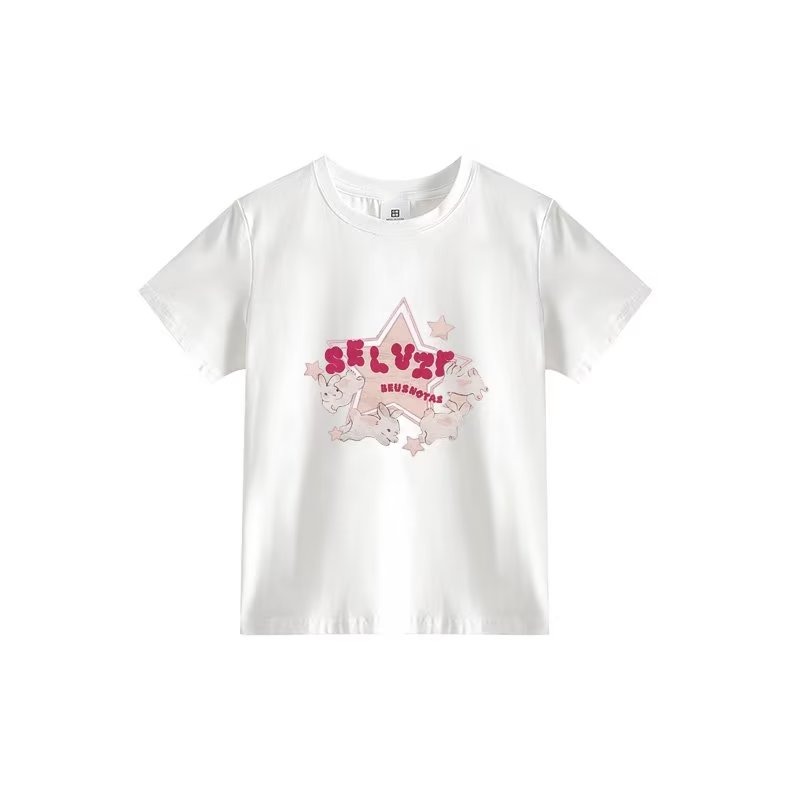 『癮品流行』夏季潮流 ins時尚 卡通印花短袖女生  寬鬆百搭 氣質休閒上衣 可愛甜美星星兔子印花上衣-細節圖5