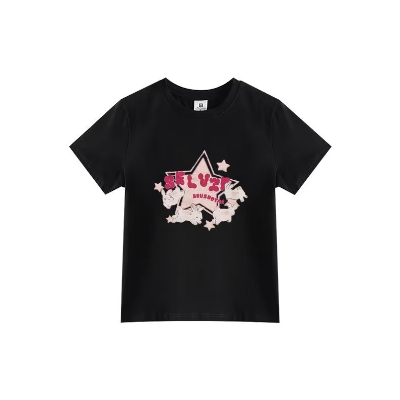 『癮品流行』夏季潮流 ins時尚 卡通印花短袖女生  寬鬆百搭 氣質休閒上衣 可愛甜美星星兔子印花上衣-細節圖6