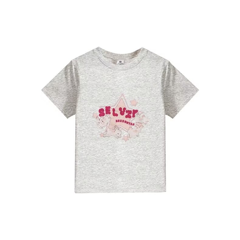 『癮品流行』夏季潮流 ins時尚 卡通印花短袖女生  寬鬆百搭 氣質休閒上衣 可愛甜美星星兔子印花上衣-細節圖7