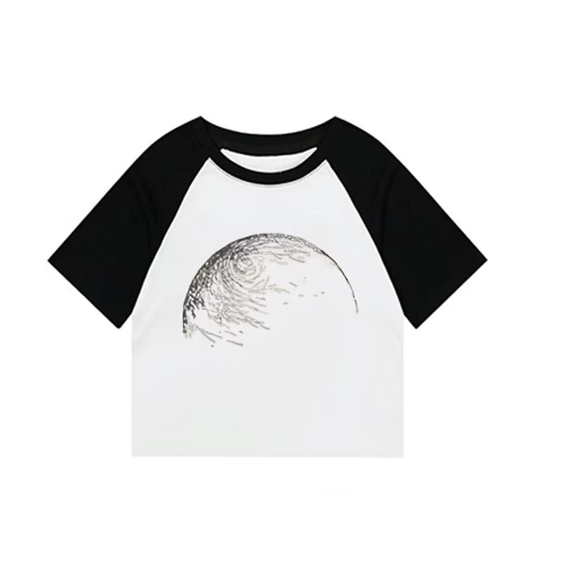 『癮品流行』新款撞色 拼接短袖 女生 時尚百搭上衣 韓版圓領印花T恤 顯瘦 修身打底衫 女生衣著-細節圖3