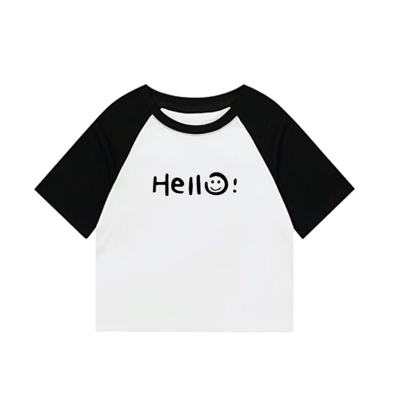 『癮品流行』棉質撞色短袖t 字母t  短袖上衣 圓領 休閒風格t 短袖T恤 休閒t恤  顯瘦百搭上衣-細節圖3