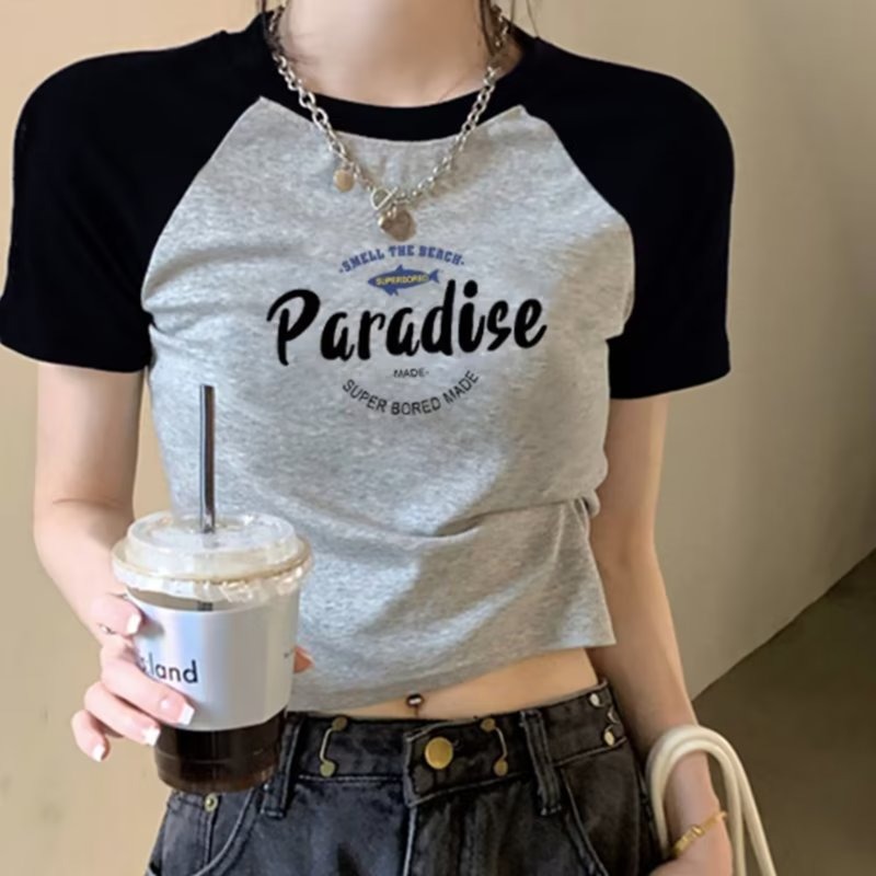 『癮品流行』韓版女裝 T恤 短袖上衣 T恤女 短袖女 夏季新款短袖t恤女裝韓版圓領寬松學生潮洋氣上衣-細節圖3