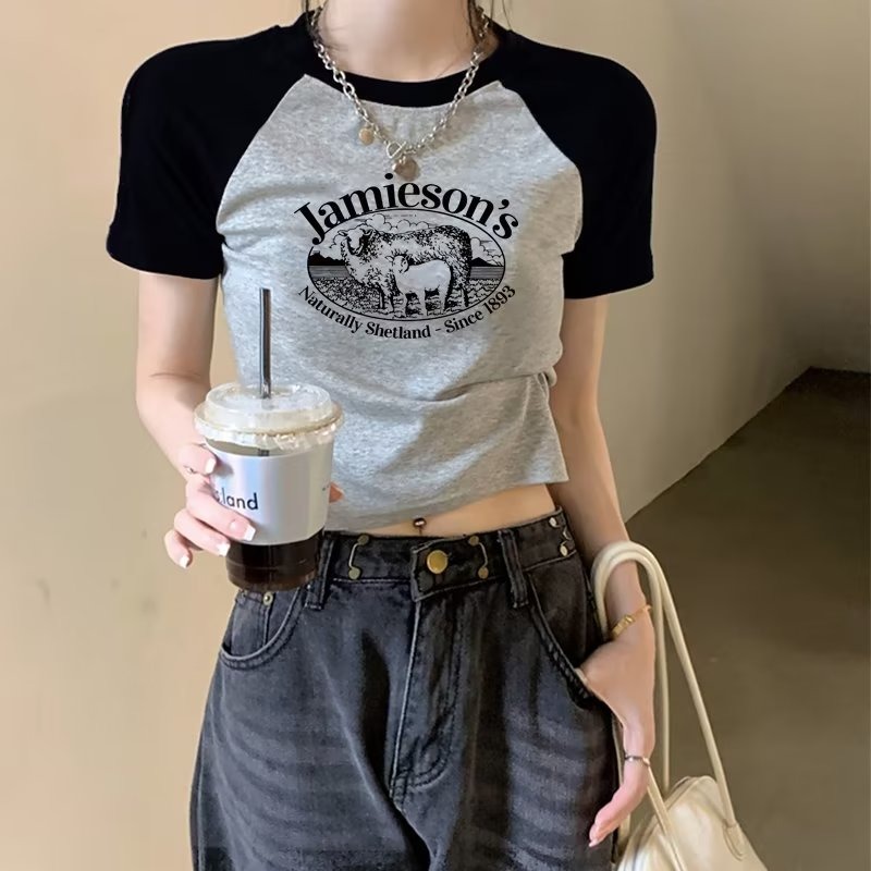 『癮品流行』圓領t恤女 撞色字母 韓系 休閒 短版上衣 小個子 ins 風 短袖上衣 長袖上衣 女生衣服-細節圖3