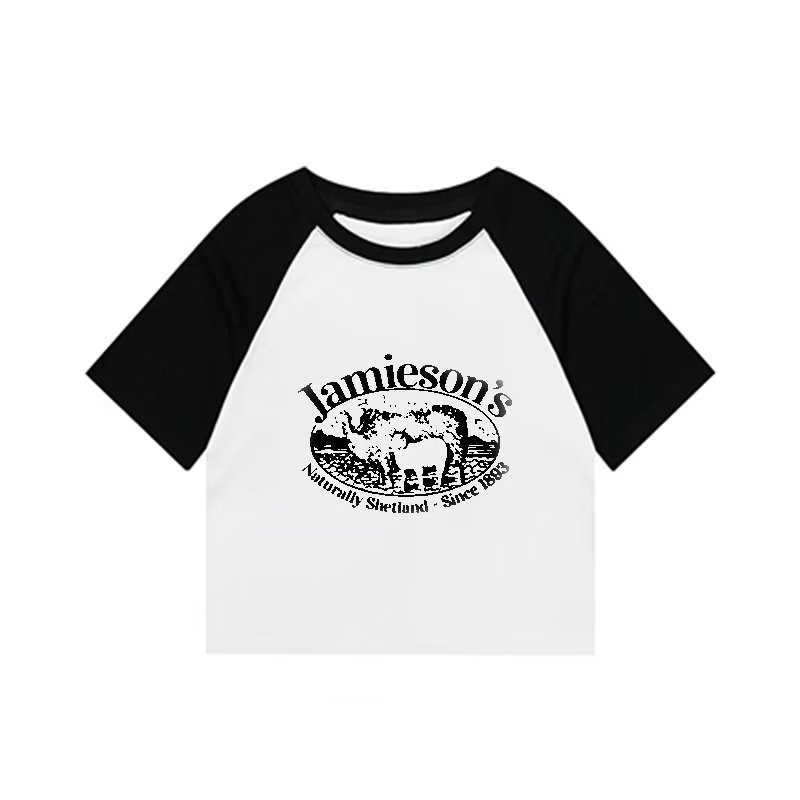 『癮品流行』圓領t恤女 撞色字母 韓系 休閒 短版上衣 小個子 ins 風 短袖上衣 長袖上衣 女生衣服-細節圖4