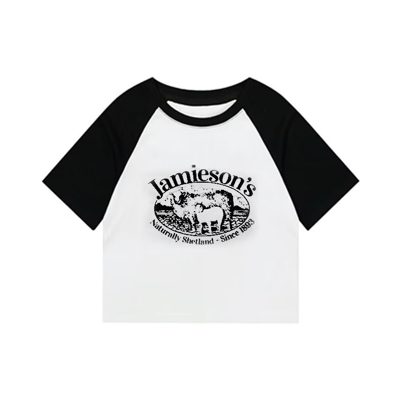 『癮品流行』圓領t恤女 撞色字母 韓系 休閒 短版上衣 小個子 ins 風 短袖上衣 長袖上衣 女生衣服-細節圖5