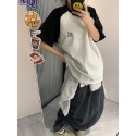 『癮品流行』日韓靚飾 韓版T恤 女生T恤 女夏裝新款寬鬆短袖拼接t恤女裝韓版百搭印花上衣女簡約打底衫女學生-規格圖5
