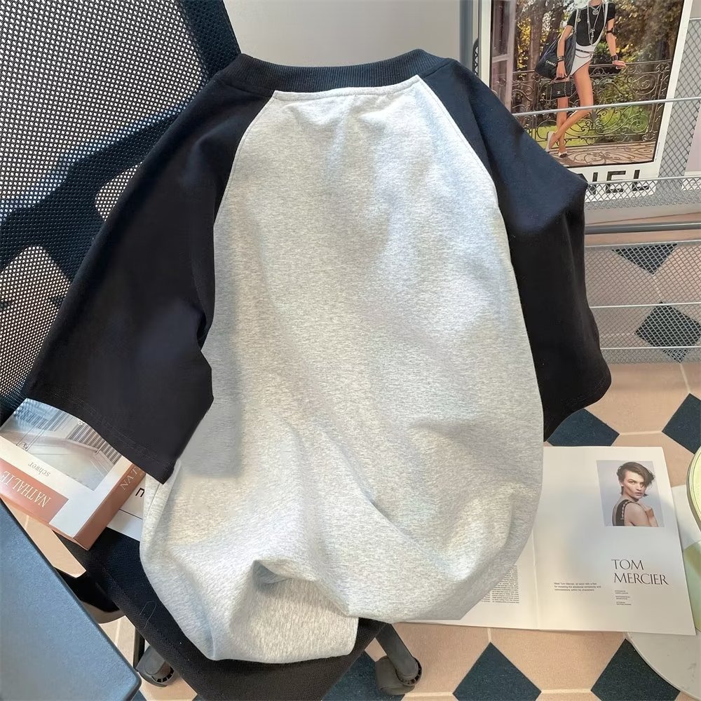 『癮品流行』刺繡韓版 圓領上衣 純棉短袖 女生學生 寬鬆百搭上衣 潮流半袖 美式oversize慵懶風短袖-細節圖4