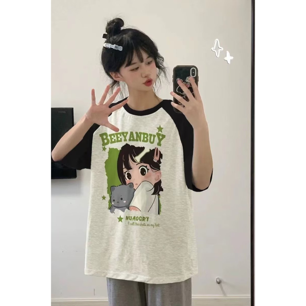 『癮品流行』純棉 短袖上衣 印花 t恤 oversize t恤 女生衣服 美式復古上衣 短袖t恤女 寬鬆上衣短袖-細節圖4