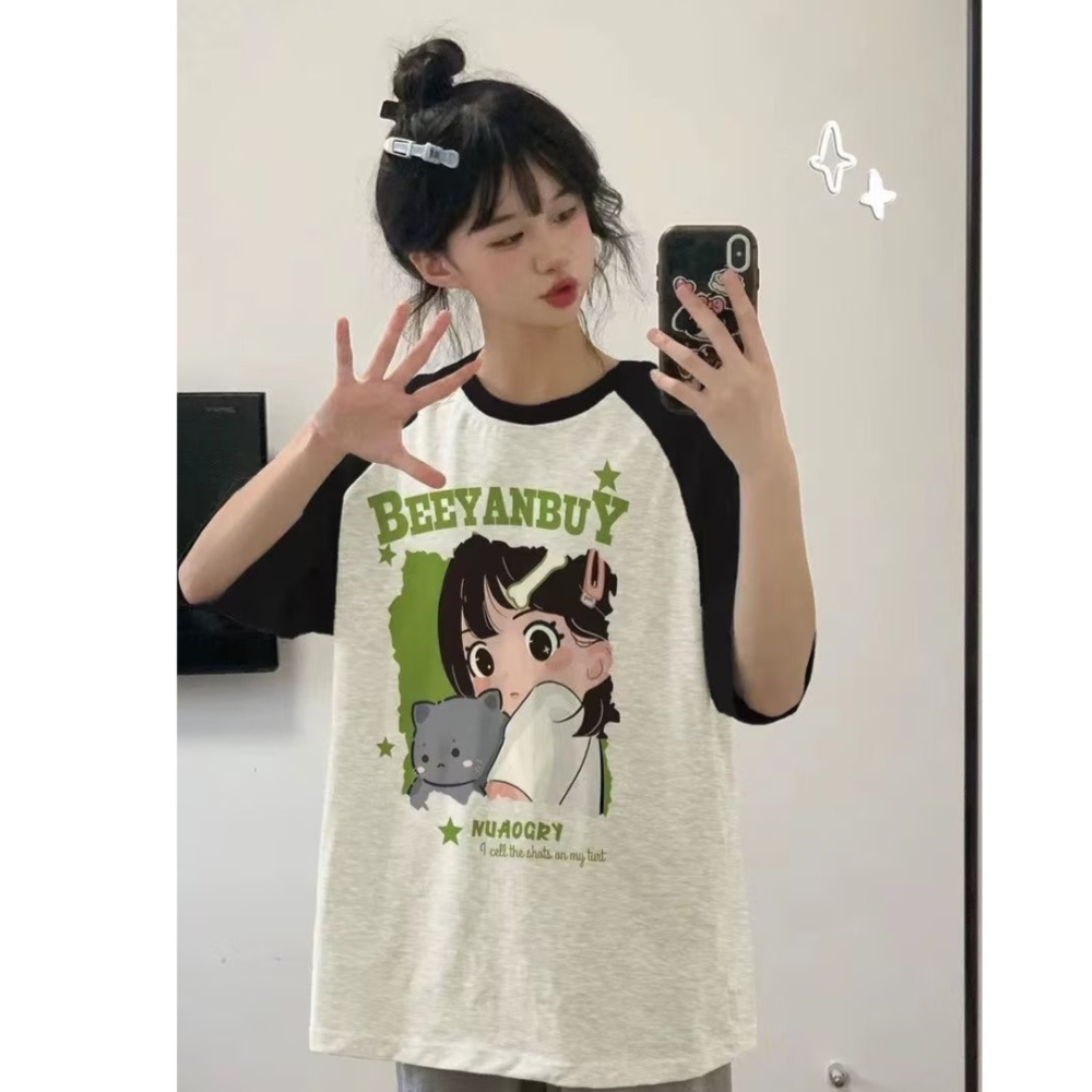 『癮品流行』純棉 短袖上衣 印花 t恤 oversize t恤 女生衣服 美式復古上衣 短袖t恤女 寬鬆上衣短袖-細節圖5