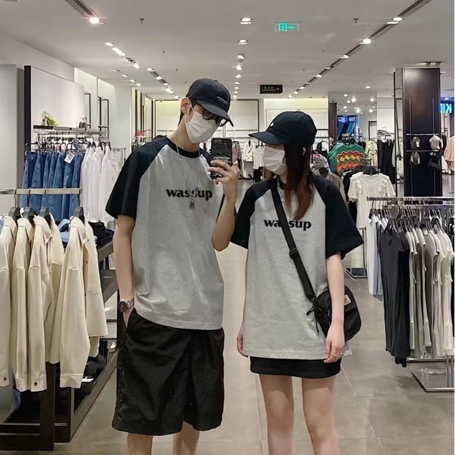 『癮品流行』T恤女 短袖上衣 短袖T恤 短袖 2023新款 設計感簡約拚接撞色 寬鬆顯瘦 圓領上衣女ins情侶裝-細節圖6