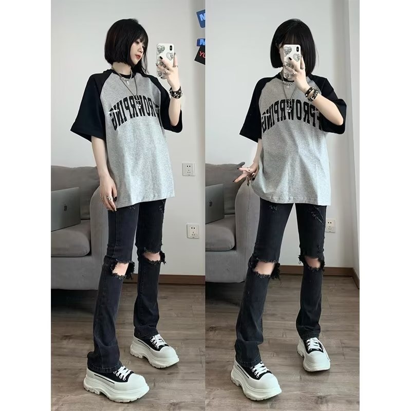 『癮品流行』100%純棉 t恤 短袖 字母 印花 美式復古 正肩 oversize 打底衫 ins 風衣服 原宿風上衣-細節圖3