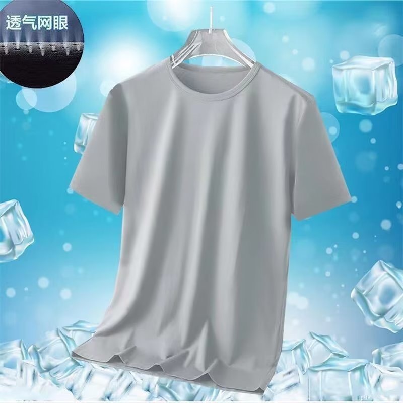 『癮品流行』冰絲T恤男 速乾短袖 情侶 短t 網眼透氣運動上衣 薄款男士冰絲短袖 健身衣 涼感衣 男生衣服修身T恤-細節圖4