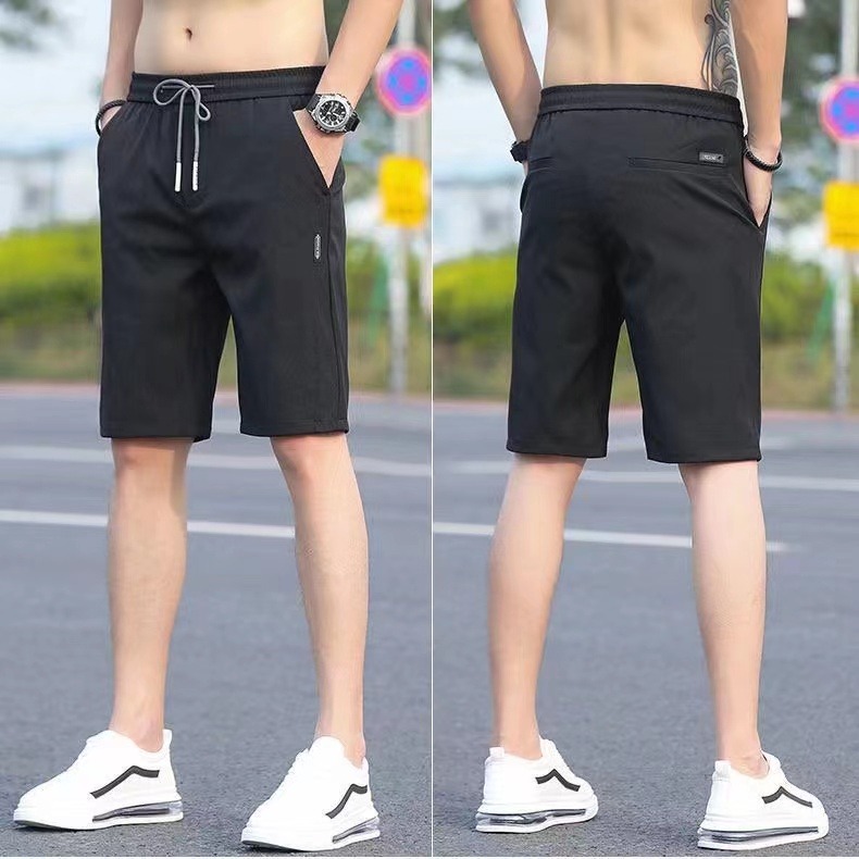 『癮品流行』 素面冰絲短褲 薄款褲 男生休閒短褲 運動涼感短褲男 直筒短褲 正韓短褲 黑短褲 男生短褲 顯瘦短褲-細節圖7