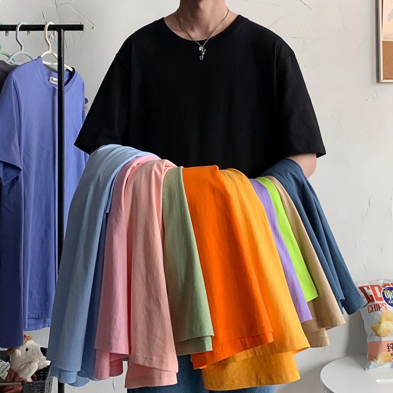 『癮品流行』8XL oversize短袖上衣 基本款素T男五分袖T恤 多巴胺衣服 休閒落肩寬鬆衣服女 情侶裝大尺碼-細節圖3