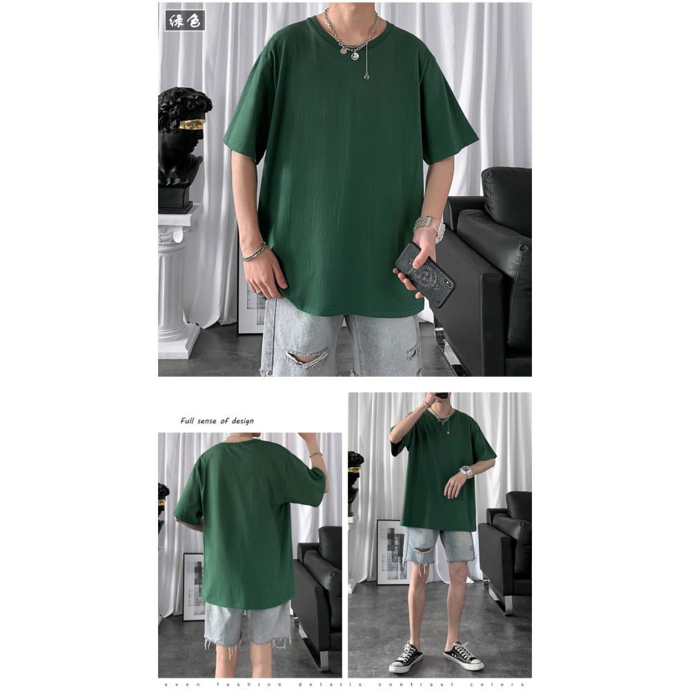 『癮品流行』8XL oversize短袖上衣 基本款素T男五分袖T恤 多巴胺衣服 休閒落肩寬鬆衣服女 情侶裝大尺碼-細節圖6