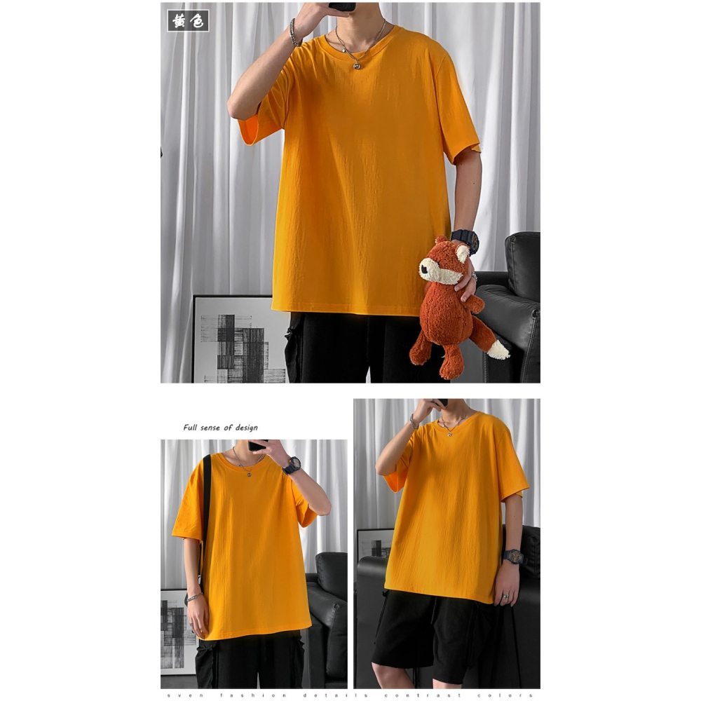 『癮品流行』8XL oversize短袖上衣 基本款素T男五分袖T恤 多巴胺衣服 休閒落肩寬鬆衣服女 情侶裝大尺碼-細節圖8