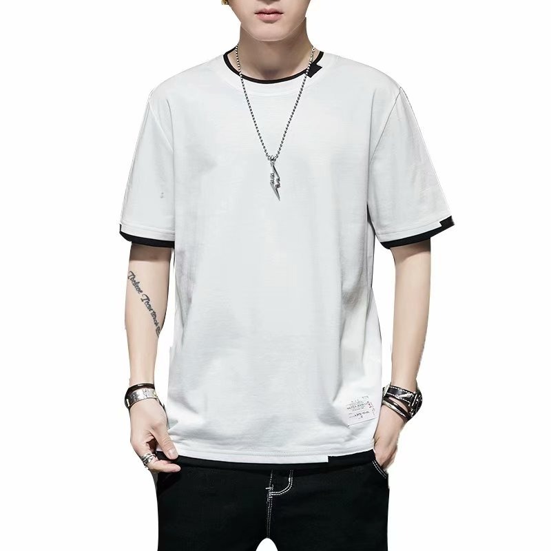 『癮品流行』台灣出貨 男生短袖 拼接T恤 多層次穿搭T恤 五分袖 短t 夏天衣服 韓版男裝 假兩件上衣 男生寬鬆T恤-細節圖10