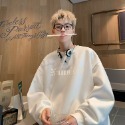 『癮品流行』大學t長袖 男生衛衣 落肩 寬鬆大學T 街頭嘻哈【M-5XL】美式復古字母印花圓領衛衣男秋冬潮牌加絨上衣-規格圖6