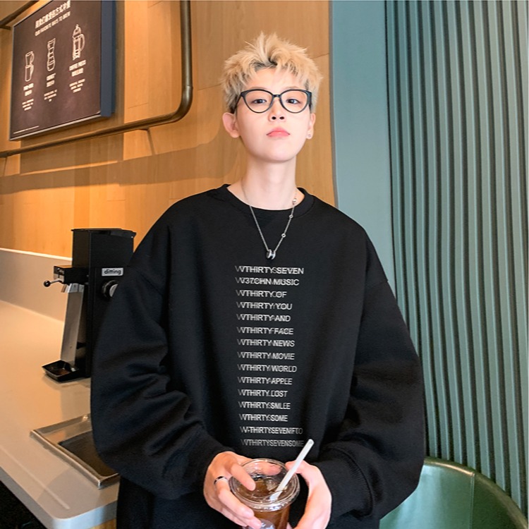 『癮品流行』白色圓領超火衛衣男士春秋季款潮流ins寬鬆上衣港風潮牌情侶款衛衣  刷毛款  薄款 可選-細節圖3