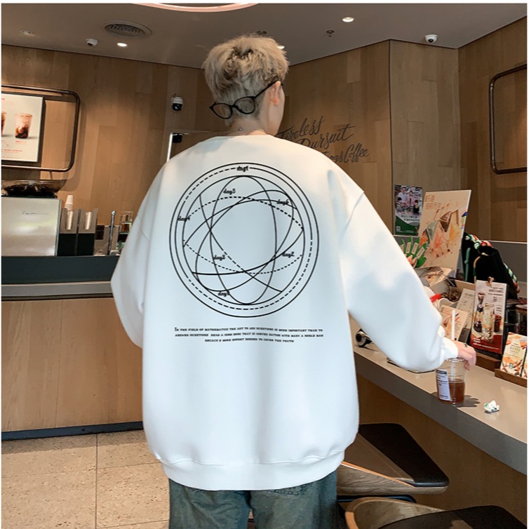 『癮品流行』白色圓領超火衛衣男士春秋季款潮流ins寬鬆上衣港風潮牌情侶款衛衣  刷毛款  薄款 可選-細節圖4