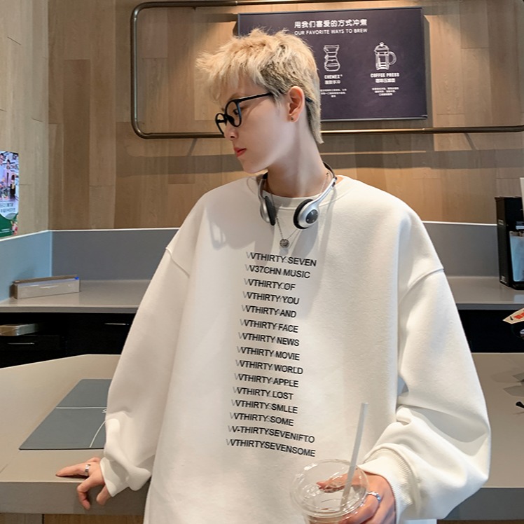 『癮品流行』白色圓領超火衛衣男士春秋季款潮流ins寬鬆上衣港風潮牌情侶款衛衣  刷毛款  薄款 可選-細節圖5