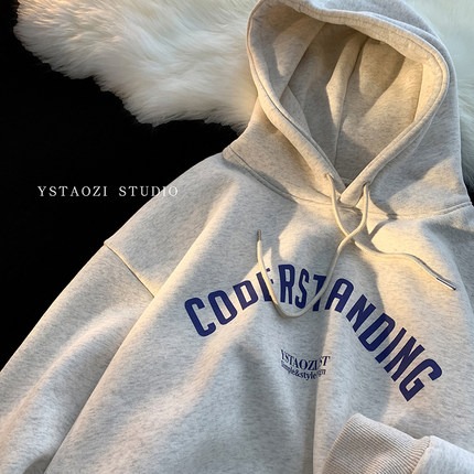 『癮品流行』衛衣男 春秋款 美式連帽衛衣 簡約字母印花 潮牌外套男女同款 青少年oversize長袖上衣-細節圖4