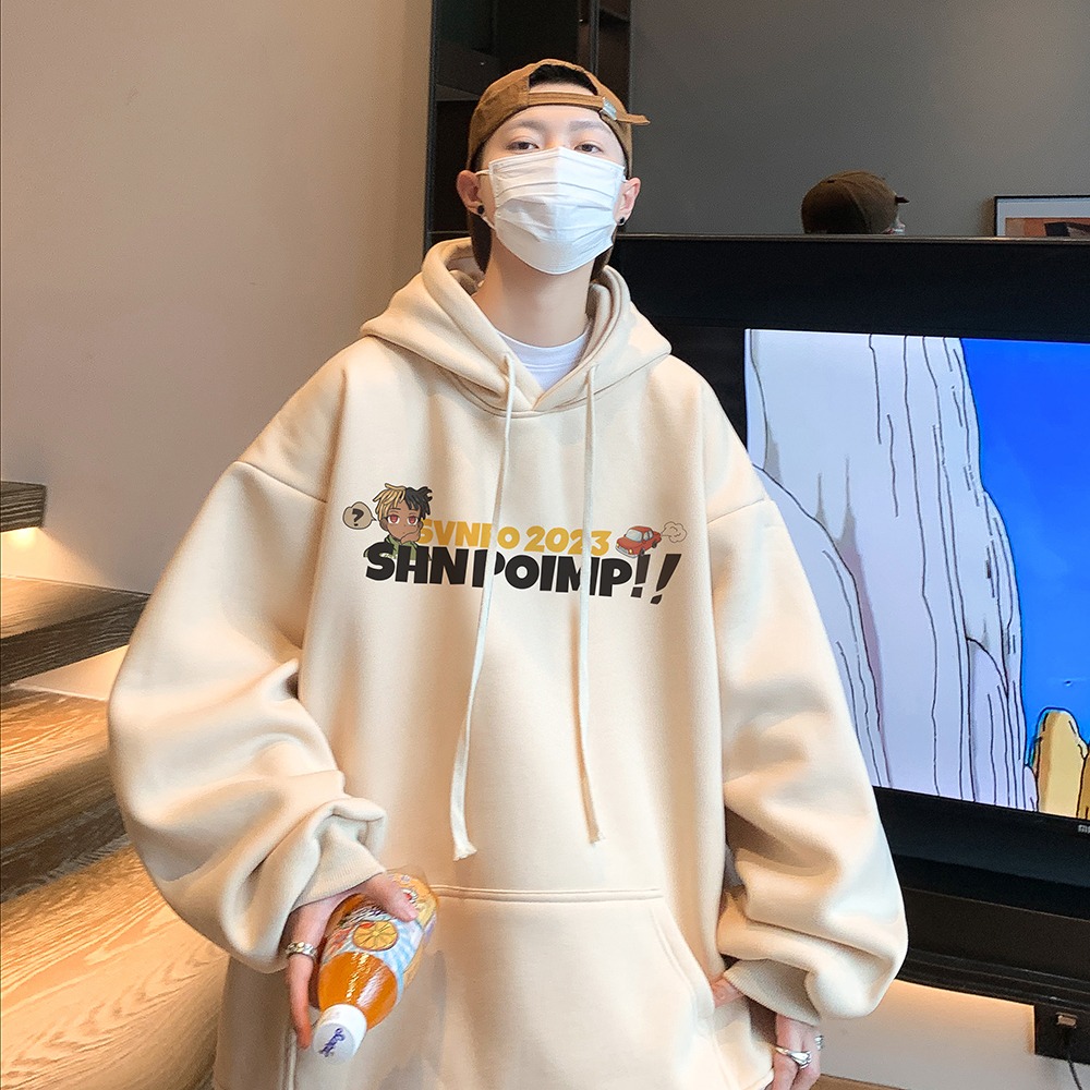 『癮品流行』卡通動漫印花連帽衛衣男秋冬季美式hiphop上衣高街西海岸潮牌外套 刷毛款印花衛衣-細節圖3