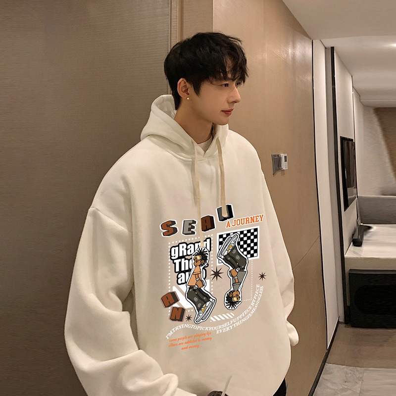 『癮品流行』美式復古hiphop連帽衛衣男 連帽帽T 長袖帽T 潮牌衛衣 連帽T 卡通印花情侶衛衣春秋款-細節圖3