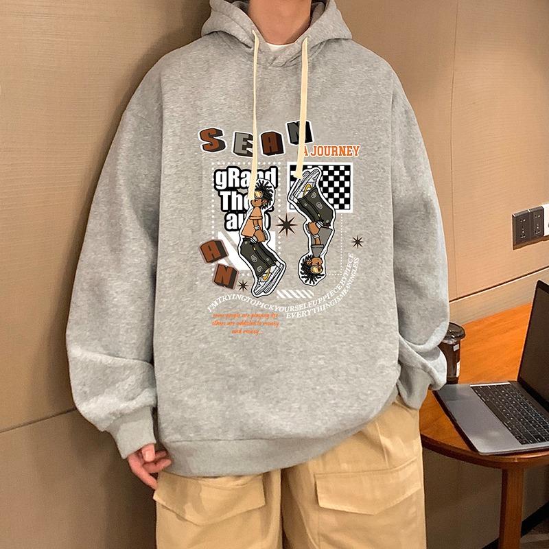 『癮品流行』美式復古hiphop連帽衛衣男 連帽帽T 長袖帽T 潮牌衛衣 連帽T 卡通印花情侶衛衣春秋款-細節圖4