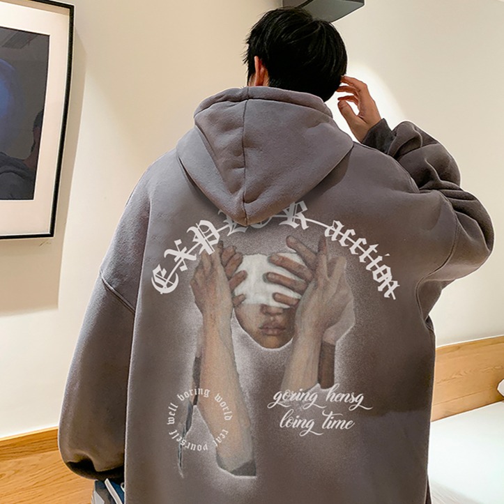 『癮品流行』連帽衛衣男 Oversize印花衛衣男 秋冬新款 帽t 大學t 潮牌男生衣服大尺碼長袖上衣男-細節圖4
