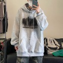『癮品流行』 模糊連帽衛衣男 復古字母印花 連帽外套 男秋冬季 刷毛款港風chic 潮牌寬鬆 帽衫帽踢男-規格圖5