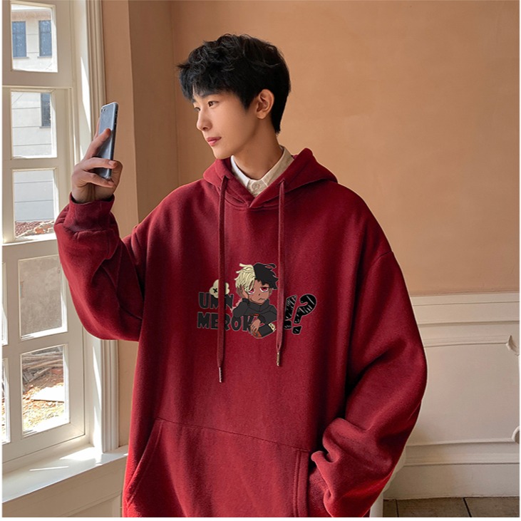 『癮品流行』連帽衛衣男 大學T 長袖帽T 帽t 連帽衛衣 卡通 印花 可愛 男女同款 美式寬松百搭休閑上衣ins-細節圖3