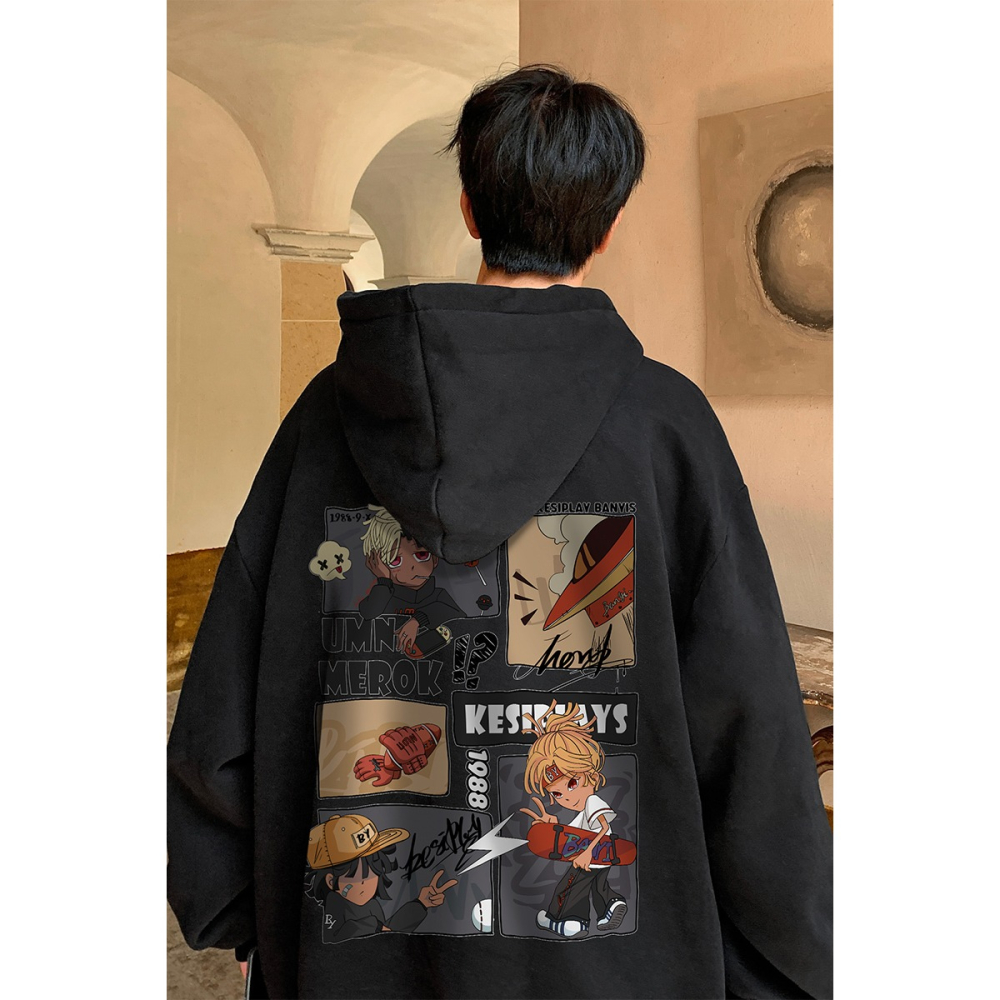 『癮品流行』連帽衛衣男 大學T 長袖帽T 帽t 連帽衛衣 卡通 印花 可愛 男女同款 美式寬松百搭休閑上衣ins-細節圖8