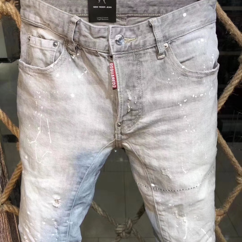 D2牛仔褲灰白色牛仔褲韓版男友收身型休閒修身顯瘦小錐腳版型 d2牛仔褲長褲-細節圖2