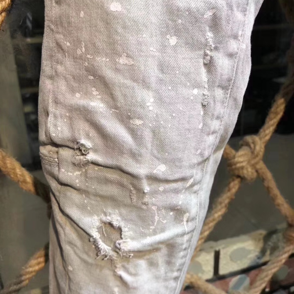 D2牛仔褲灰白色牛仔褲韓版男友收身型休閒修身顯瘦小錐腳版型 d2牛仔褲長褲-細節圖4