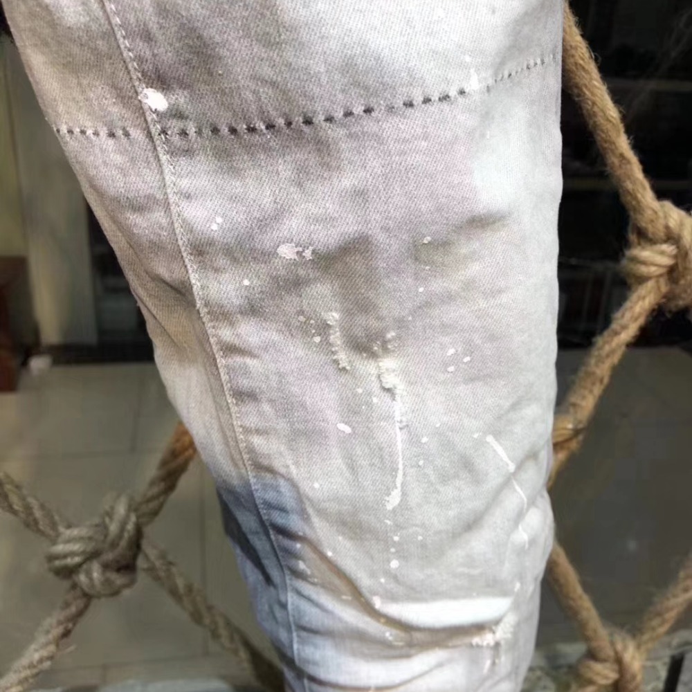 D2牛仔褲灰白色牛仔褲韓版男友收身型休閒修身顯瘦小錐腳版型 d2牛仔褲長褲-細節圖5