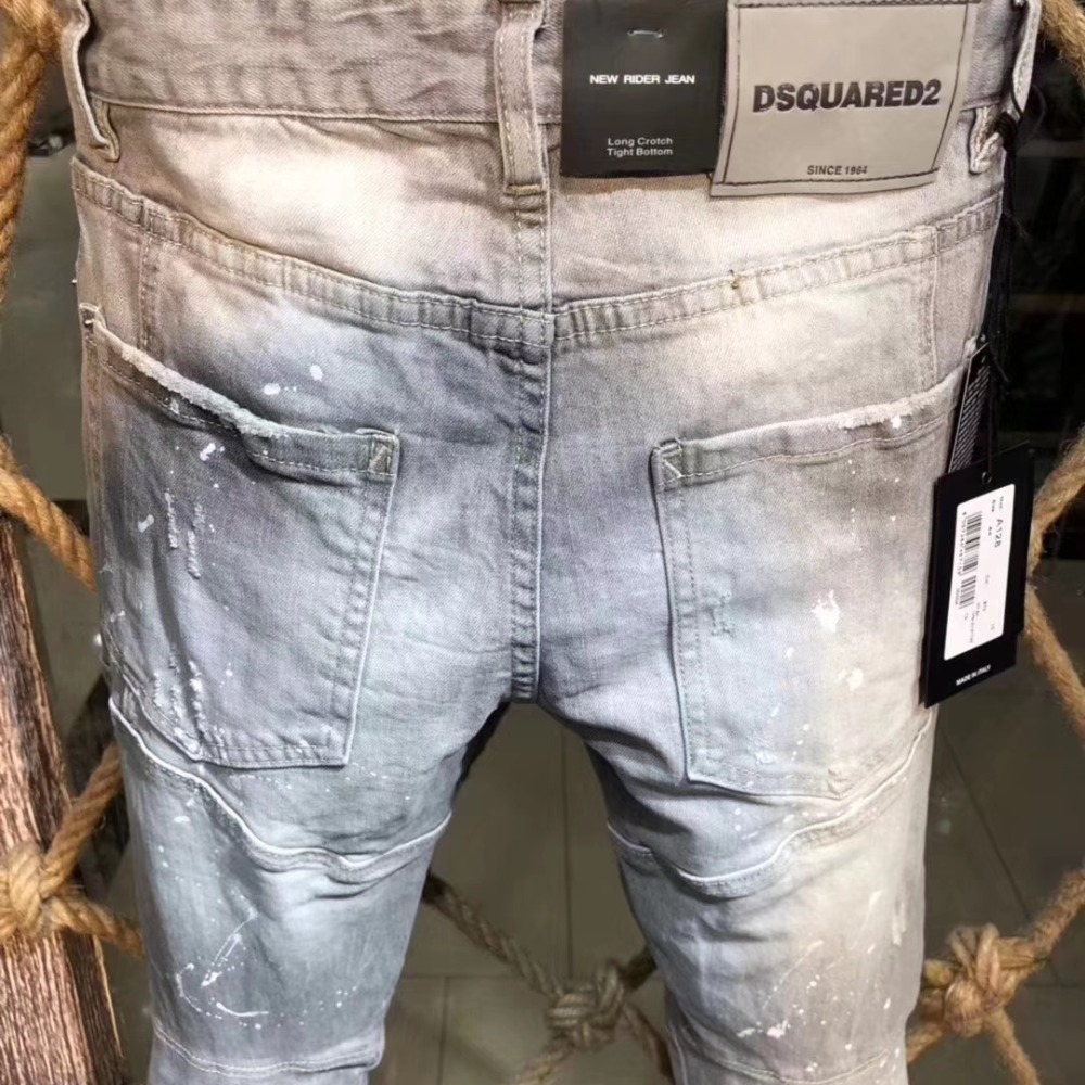 D2牛仔褲灰白色牛仔褲韓版男友收身型休閒修身顯瘦小錐腳版型 d2牛仔褲長褲-細節圖7